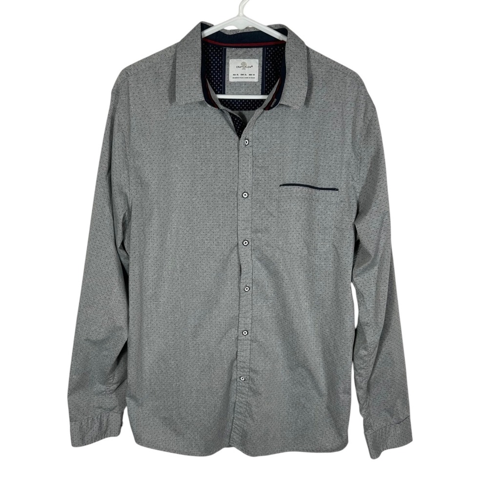 Craft + Flow Mens XL Grey Micro Pattern Long Sleeve Button Down Shirt Stretch